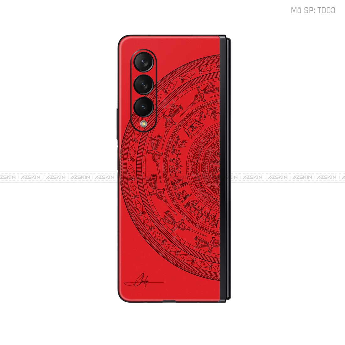 Dán Skin Galaxy Z Fold 6 Vân Nổi Trống Đồng Đỏ | TD03
