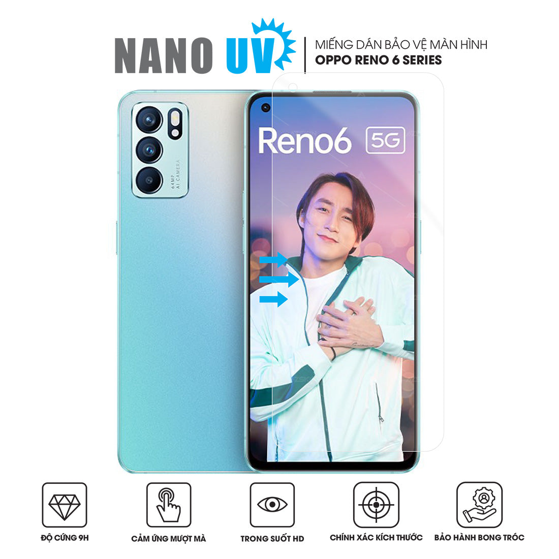 Miếng dán màn hình Nano UV cứng cho OPPO Reno6 cường lực