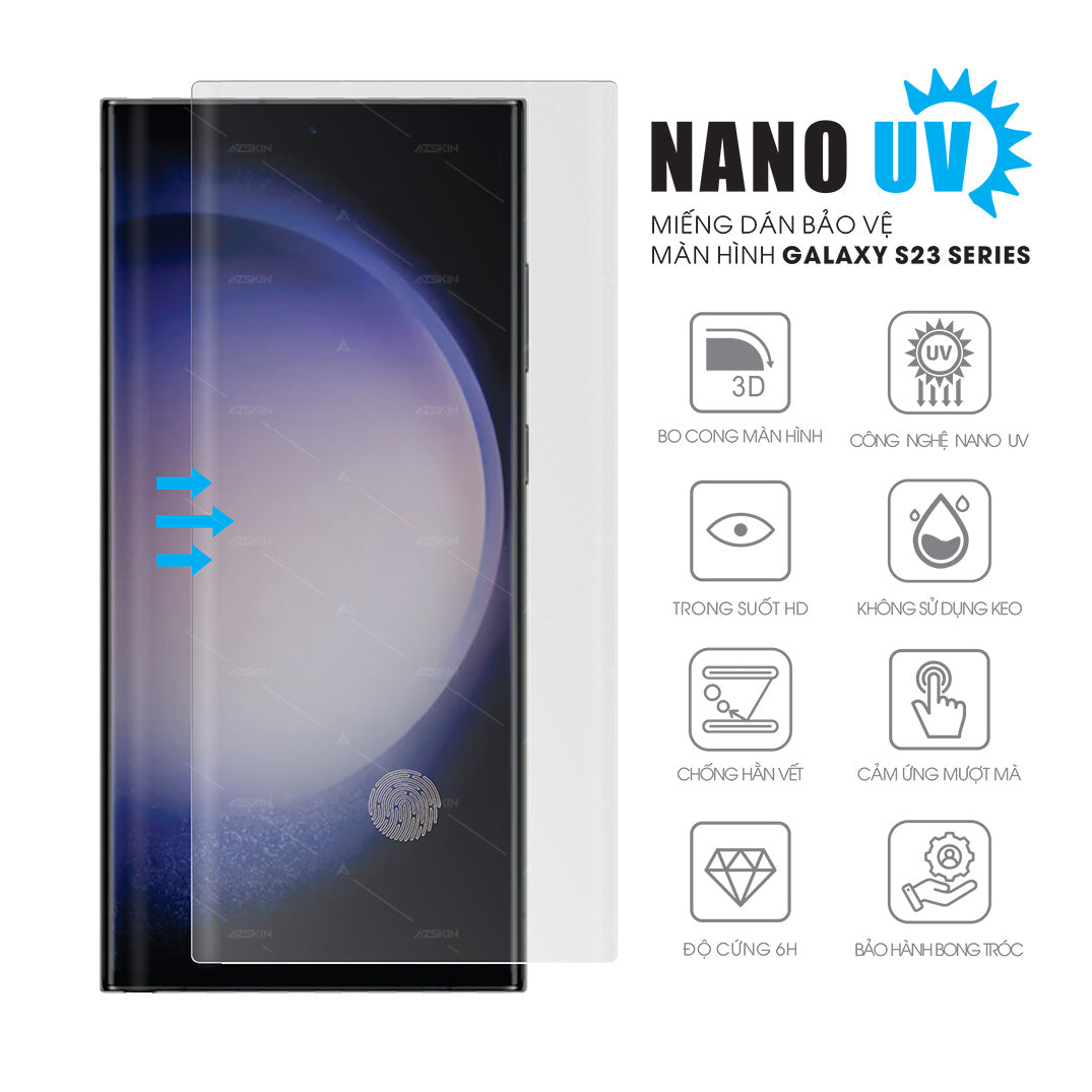 Miếng dán PPF Nano UV cho màn hình Samsung Galaxy S23 / S23 Plus / S23 Ultra / S23 FE cứng như kính cường lực