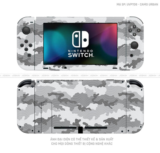 Dán Skin Máy Chơi Game Nintendo Switch Vân Camo Digital Trắng | UVPT08