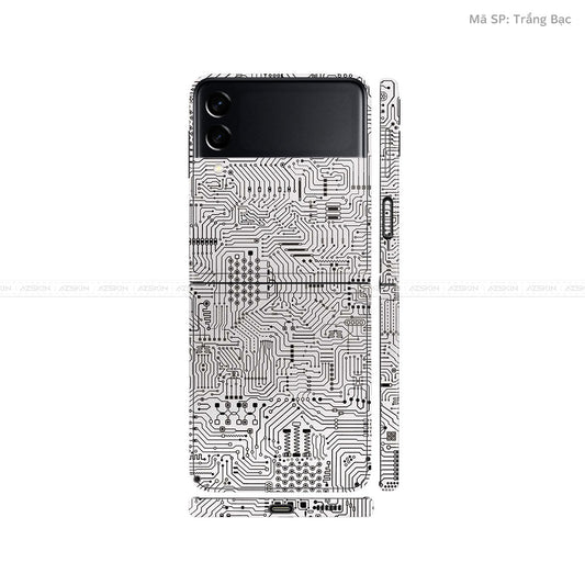 Dán Skin Galaxy Zflip3 Vân Vi Mạch Trắng Bạc| UVPT01