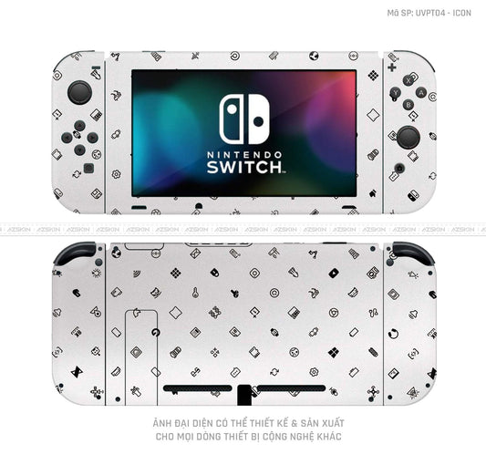 Dán Skin Máy Chơi Game Nintendo Switch Vân ICON Trắng | UVPT04