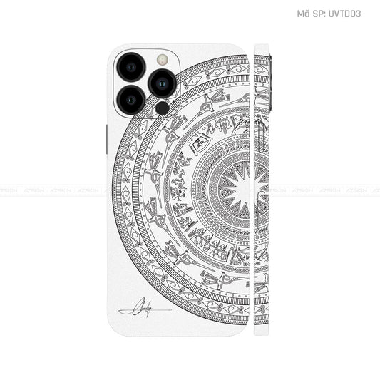 Dán Skin IPhone 14 Series Vân Trống Đồng Trắng | UVTD03