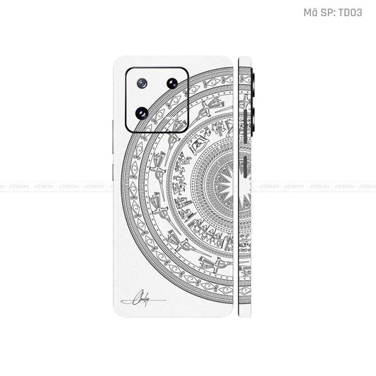 Dán Skin Điện Thoại Xiaomi 14 Series Vân Nổi Trống Đồng Trắng | TD03