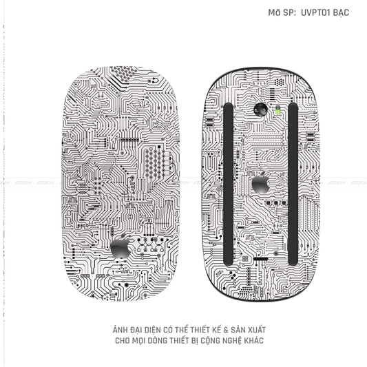 Skin Dán Chuột Apple Magic Mouse Vân Nổi Hình Vi Mạch Màu Bạc | UVPT01