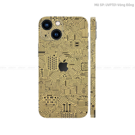 Dán Skin IPhone 14 Series Vân Vi Mạch Vàng Đồng | UVPT01