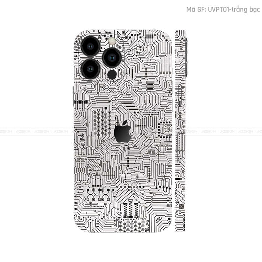 Dán Skin IPhone 12 Series Vân Nổi Vi Mạch Trắng | UVPT01