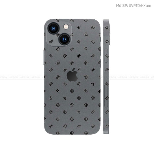 Dán Skin IPhone 14 Series Vân Pattern ICON Xám | UVPT04