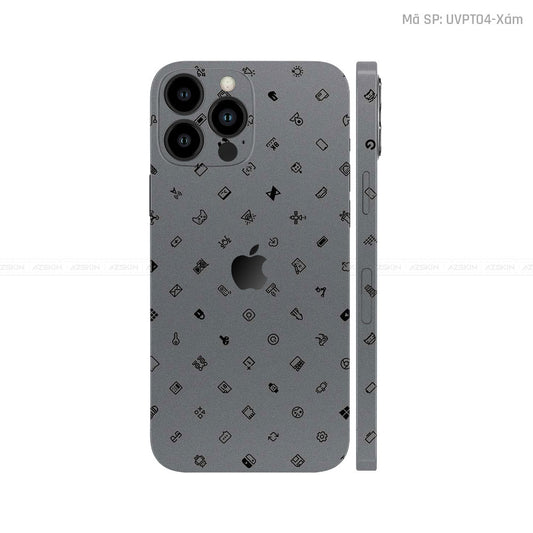 Dán Skin IPhone 14 Series Vân Pattern ICON Xám | UVPT04