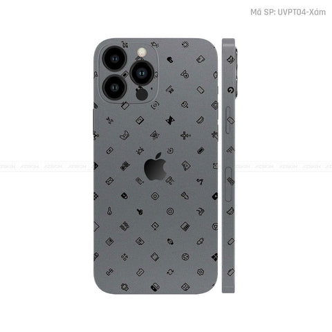 Dán Skin IPhone 14 Series Vân Pattern ICON Xám | UVPT04
