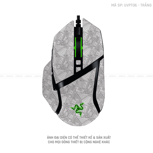 Skin Dán Chuột Razer Vân Nổi Hình PATTERN AZ Trắng | UVPT06
