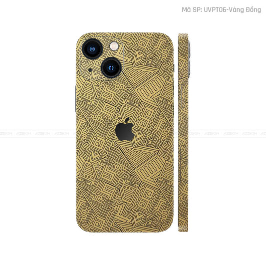 Dán Skin IPhone 14 Series Vân Pattern AZ Vàng Đồng | UVPT06