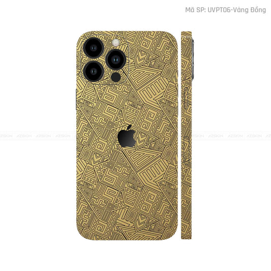 Dán Skin IPhone 14 Series Vân Pattern AZ Vàng Đồng | UVPT06