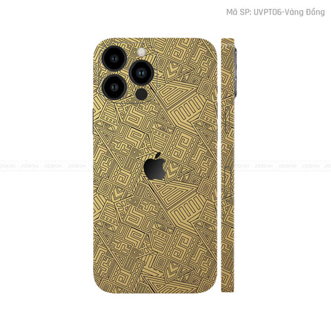 Dán Skin IPhone 14 Series Vân Pattern AZ Vàng Đồng | UVPT06