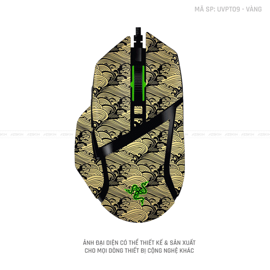 Skin Dán Chuột Razer Vân Nổi Hình PATTERN WAVE Vàng | UVPT09