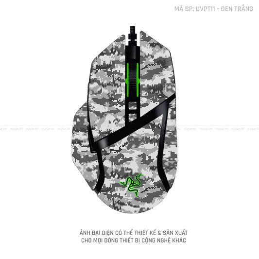 Skin Dán Chuột Razer Vân Nổi Hình CAMO DIGITAL Đen Trắng  | UVPT11