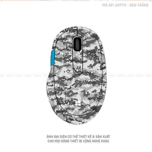 Skin Dán Chuột Microsoft Vân Nổi CAMO DIGITAL Màu Đen Trắng  | UVPT11