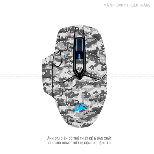 Skin Dán Chuột Corsair Vân Nổi CAMO DIGITAL Đen Trắng | UVPT11
