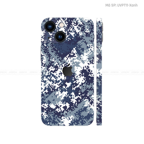 Dán Skin IPhone 14 Series Vân Camo Digital Xanh | UVPT11