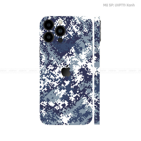 Dán Skin IPhone 16 Series Vân Camo Digital Xanh| UVPT11