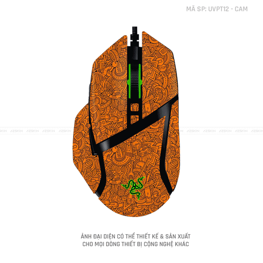 Skin Dán Chuột Razer Vân Nổi Hình PATTERN CARTOON Cam | UVPT12