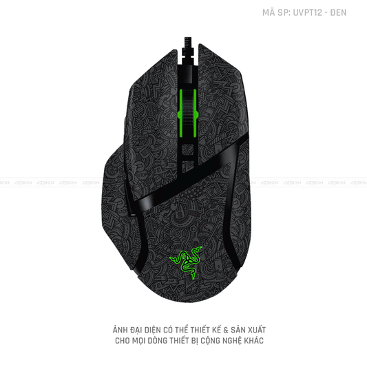 Skin Dán Chuột Razer Vân Nổi Hình PATTERN CARTOON Đen | UVPT12
