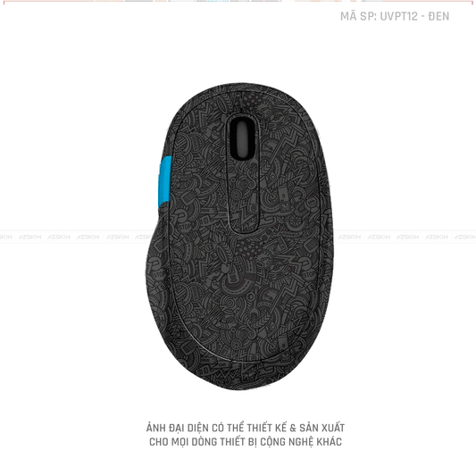 Skin Dán Chuột Microsoft Vân Nổi PATTERN CARTOON Màu Đen | UVPT12