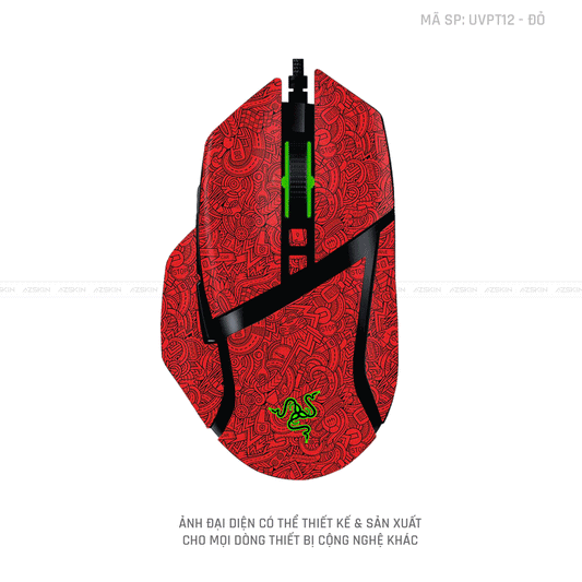 Skin Dán Chuột Razer Vân Nổi Hình PATTERN CARTOON Đỏ | UVPT12