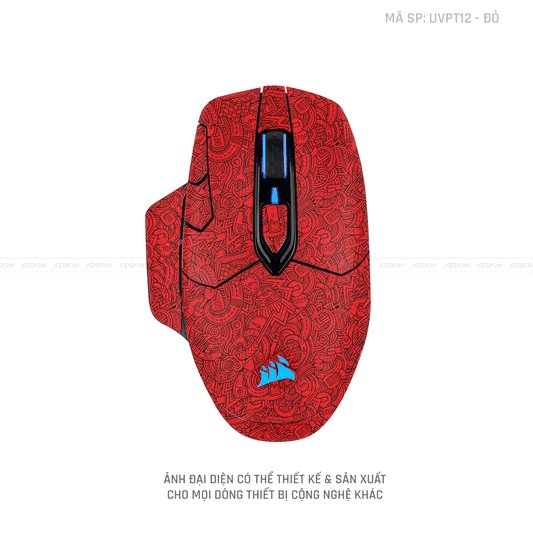 Skin Dán Chuột Corsair Vân Nổi PATTERN CARTOON Đỏ | UVPT12