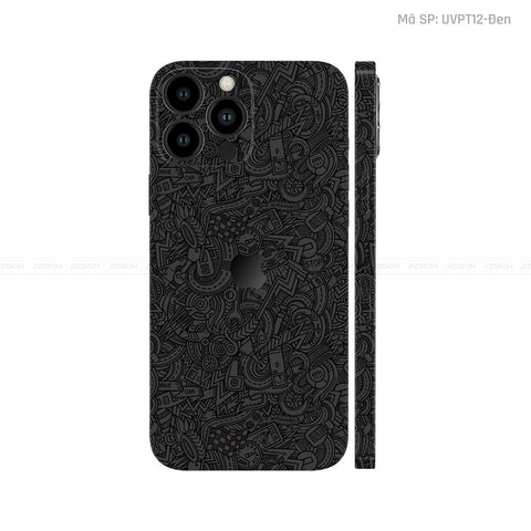 Dán Skin IPhone 16 Series Vân Pattern Cartoon Đen | UVPT12