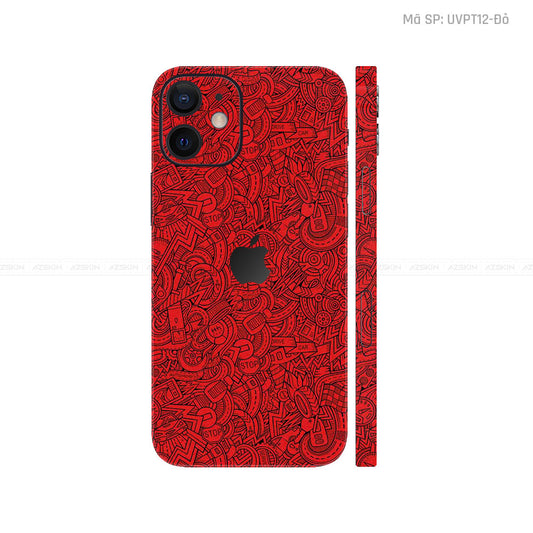 Dán Skin IPhone 12 Series Vân Nổi Pattern Cartoo Đỏ | UVPT12