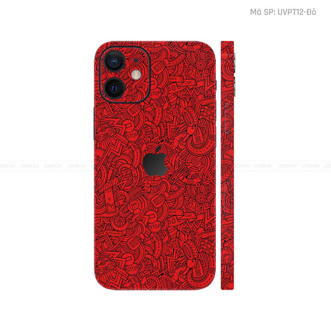 Dán Skin IPhone 12 Series Vân Nổi Pattern Cartoo Đỏ | UVPT12