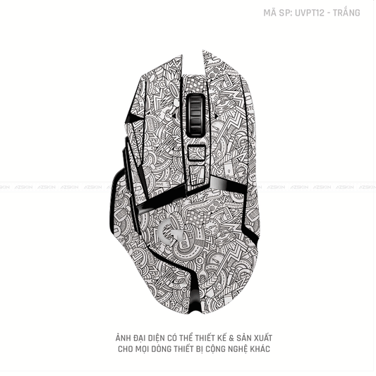 Skin Dán Chuột Logitech Vân Nổi PATTERN CARTOON Trắng | UVPT12