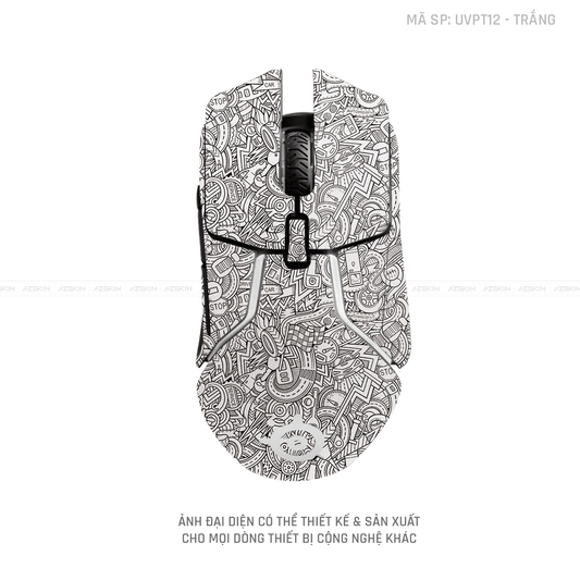 Skin Dán Chuột Steelseries Vân Nổi PATTERN CARTOON Trắng | UVPT12