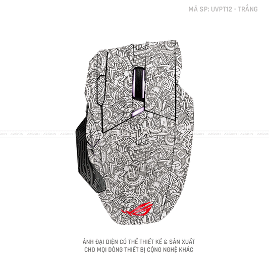 Skin Dán Chuột Asus Vân Nổi Hình PATTERN CARTOON Trắng | UVPT12