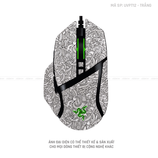 Skin Dán Chuột Razer Vân Nổi Hình PATTERN CARTOON Trắng | UVPT12