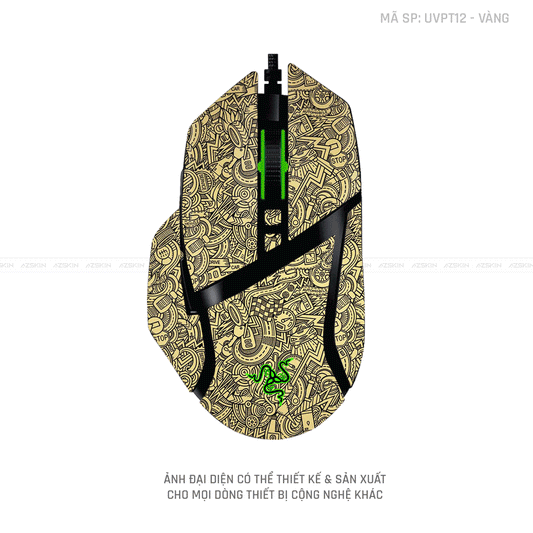 Skin Dán Chuột Razer Vân Nổi Hình PATTERN CARTOON Vàng | UVPT12