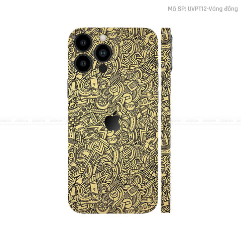 Dán Skin IPhone 15 Series Vân Pattern Cartoon Vàng Đồng | UVPT12