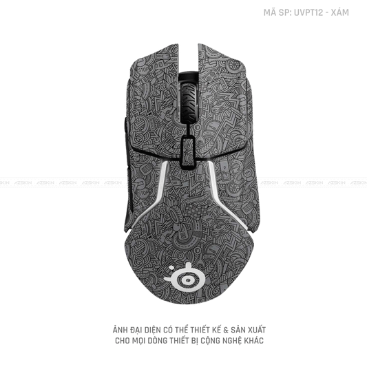 Skin Dán Chuột Steelseries Vân Nổi PATTERN CARTOON Xám | UVPT12