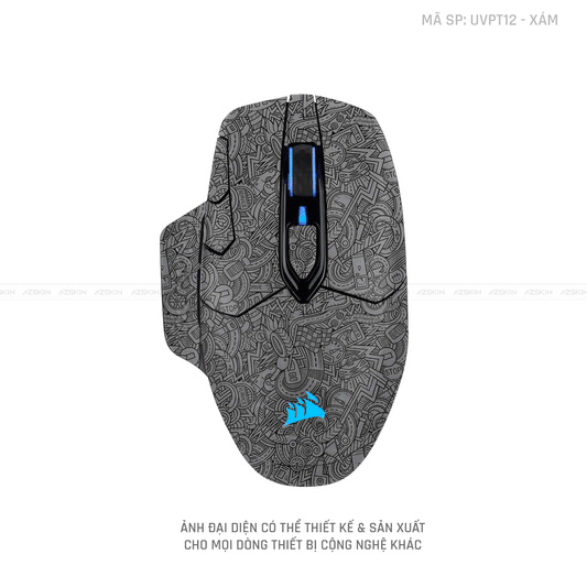 Skin Dán Chuột Corsair Vân Nổi PATTERN CARTOON Xám | UVPT12