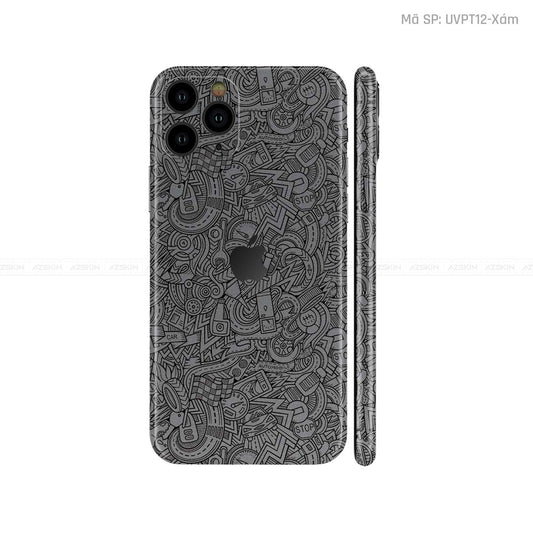 Dán Skin IPhone 11 Series Vân ICON Pattern Cartoon Xám | UVPT12