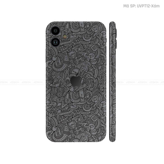 Dán Skin IPhone 11 Series Vân ICON Pattern Cartoon Xám | UVPT12