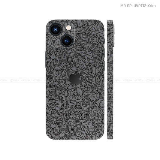 Dán Skin IPhone 14 Series Vân Pattern Cartoon Xám | UVPT12