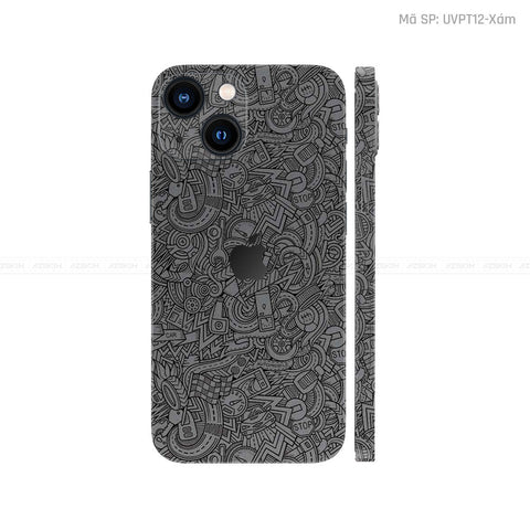 Dán Skin IPhone 14 Series Vân Pattern Cartoon Xám | UVPT12