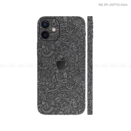 Dán Skin IPhone 12 Series Vân Nổi Pattern Cartoon Xám | UVPT12