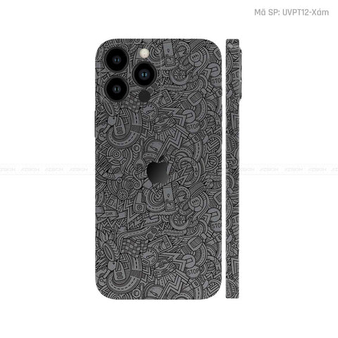 Dán Skin IPhone 12 Series Vân Nổi Pattern Cartoon Xám | UVPT12