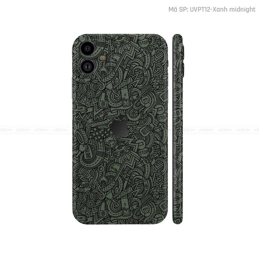 Dán Skin IPhone 11 Series Vân ICON Pattern Cartoon Xanh | UVPT12