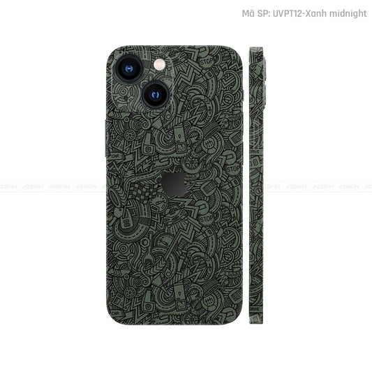 Dán Skin IPhone 14 Series Vân Pattern Cartoon Xanh | UVPT12