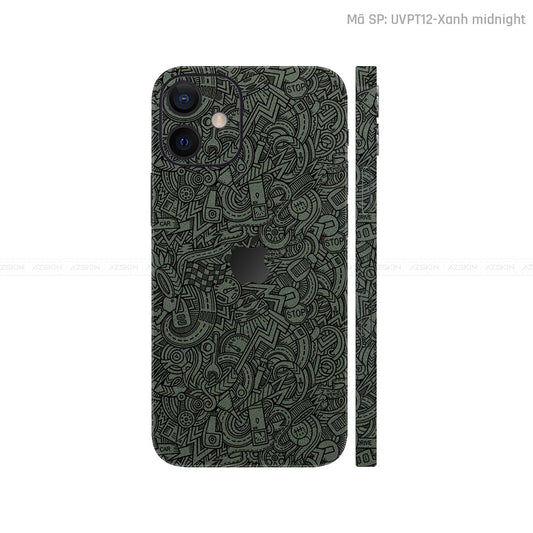 Dán Skin IPhone 12 Series Vân Nổi Pattern Cartoon Xanh | UVPT12