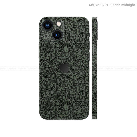 Dán Skin IPhone 16 Series Vân Pattern Cartoon Xanh | UVPT12